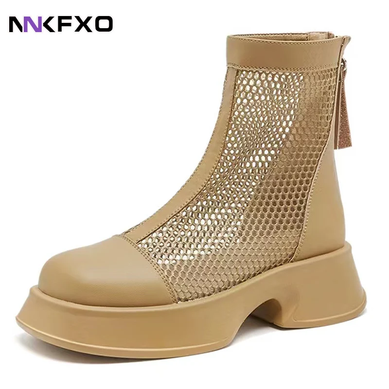 

2022 New design summer women's ankle boots thick heels women's shoes women's square toe boots women's cool boots net boots