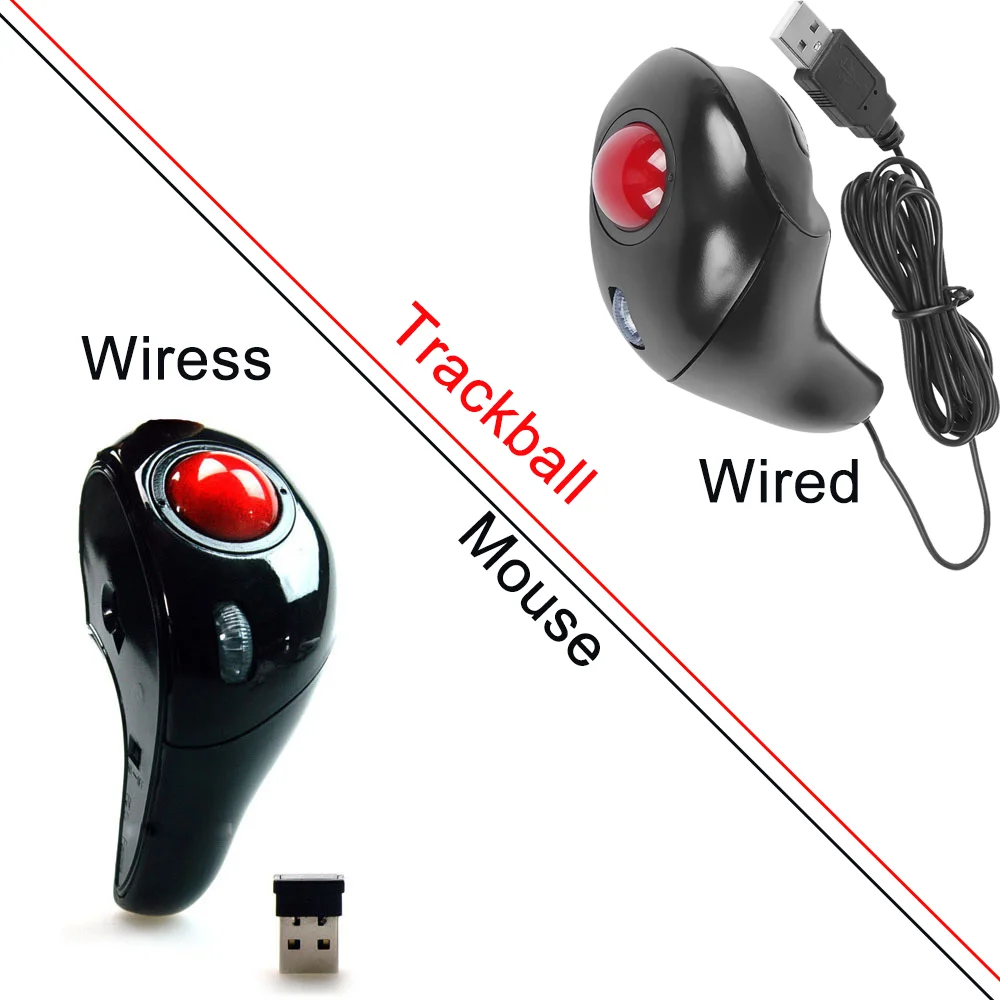 Wireless Trackball Mouse 2.4GHz Thumb-Controlled Digital Mause 10M Handheld Vertical 1600 DPI Track Ball Optical Ergonomic Mice