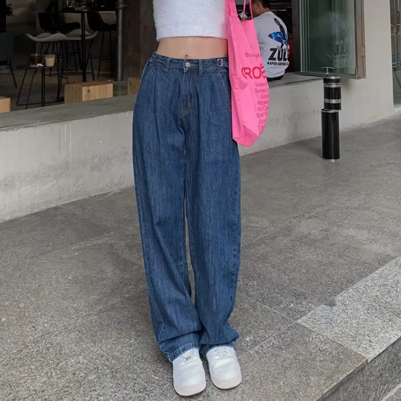 

2022New Plus Size Women Jeans Straight High Waist Korean Loose Baggy Denim Pants Casual Pocket Blue Wide Leg Female Jeans S-5XL