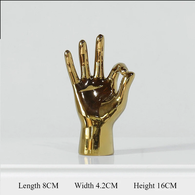 

Porcelain Gold Ornaments Figurines Modern Home Decoration Gesture Statue Desktop Gifts