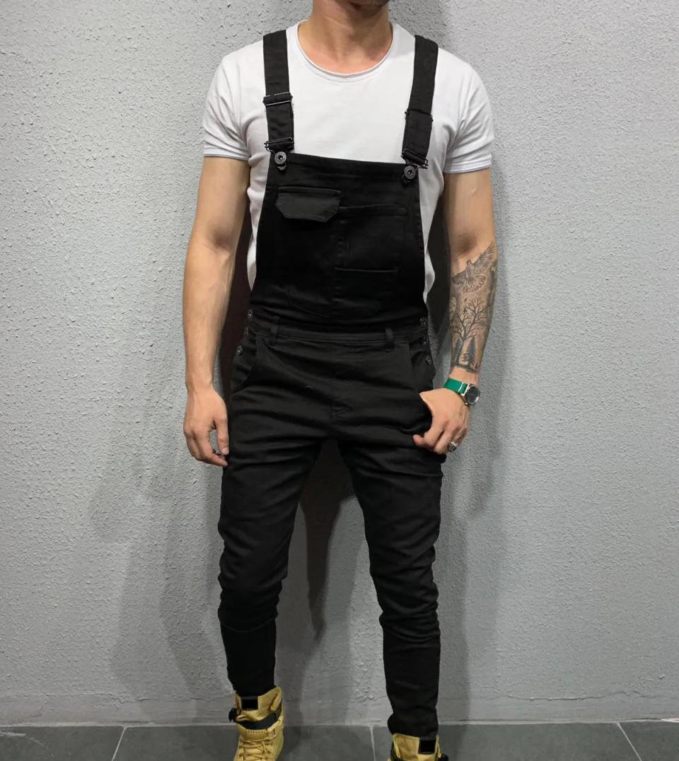 (10% Off 3 Pieces)【Free Shipping】Europe and The United States New Tie-dyed Jeans and Suspenders Slim Slim Men Solid Color Jeans