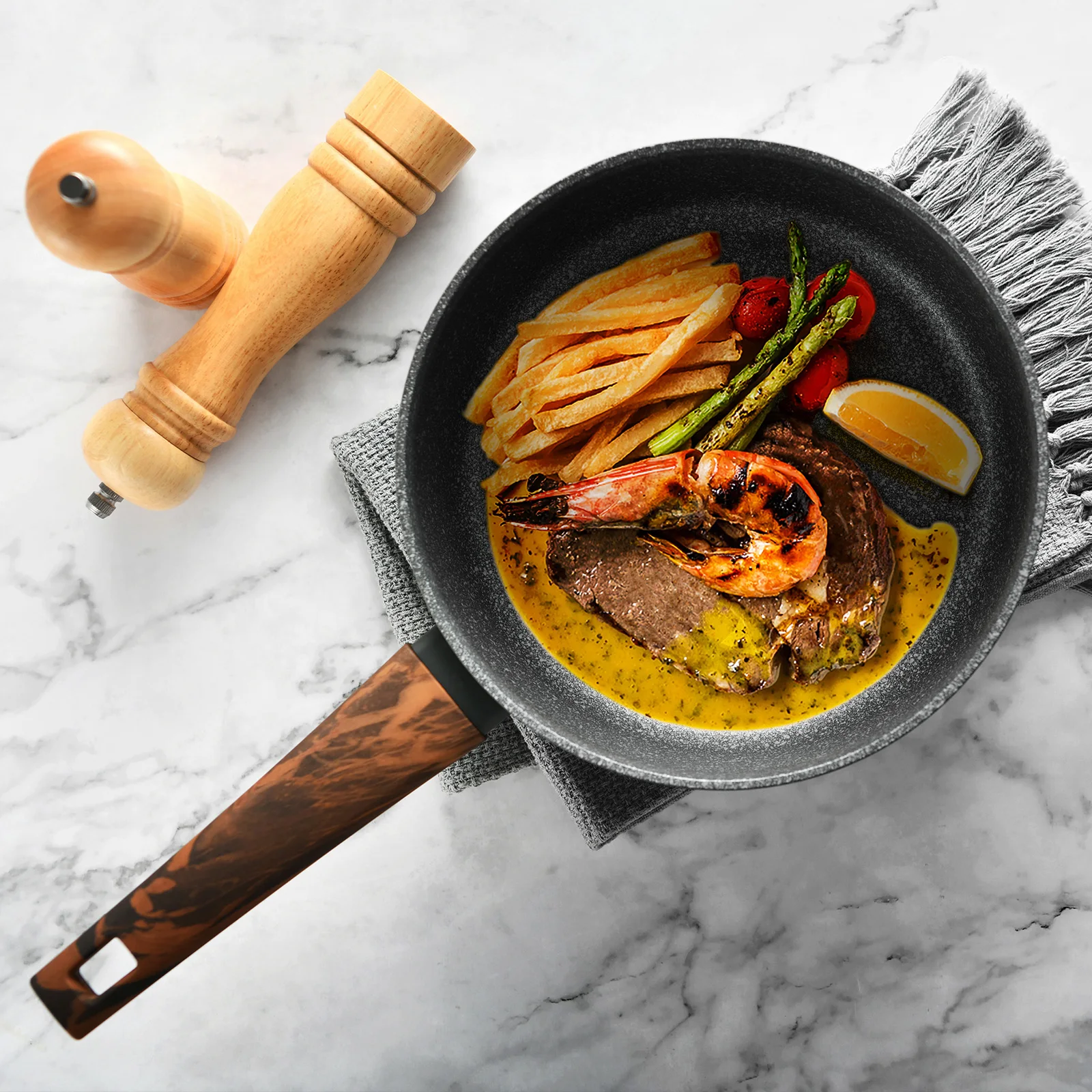 

Kitchen Non Stick Deep Frying Pan 24CM Skillet With Black Mable Coating Aluminium Induction Cookware For Chef CAPELLA Series