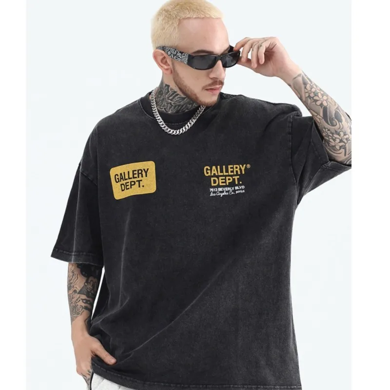 

Gallery Dept Wash Vintage Letter Short Sleeve T-shirt Men's and Women's High Street Half Sleeve