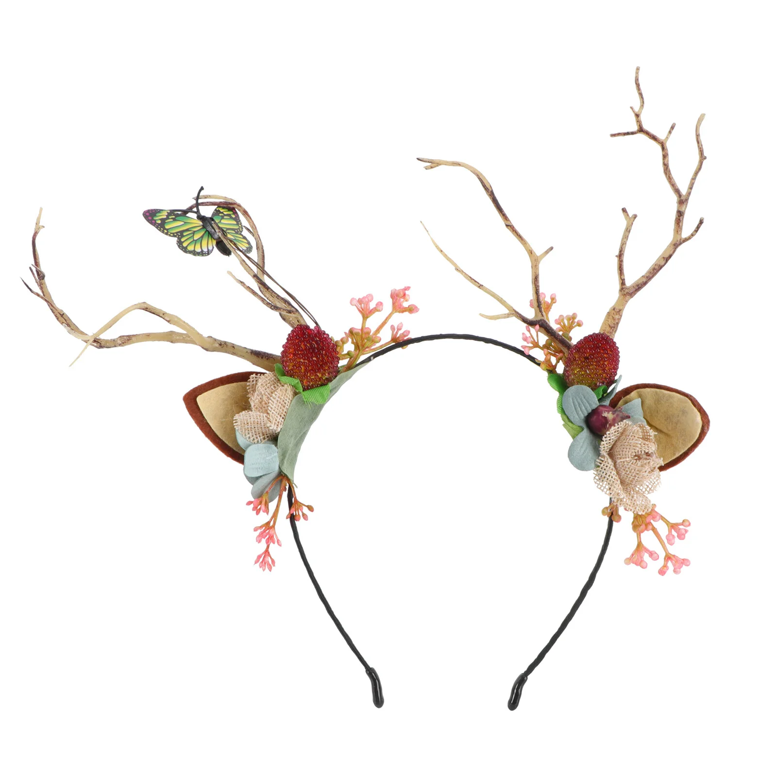 

Reindeer Headband Flower Wreath Hairband Christmas Antler Hairhoop for Party Costume