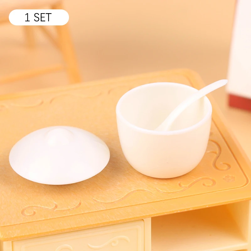 1Set 1:12 Dollhouse Miniature Circular Cooking Soup Pot with Cover Spoon Tableware Kitchen Model Decor Toy Doll House Accessorie