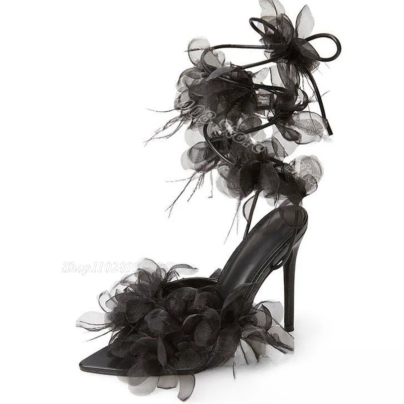 Женские босоножки на шпильке однотонные черные сандалии с открытым носком и