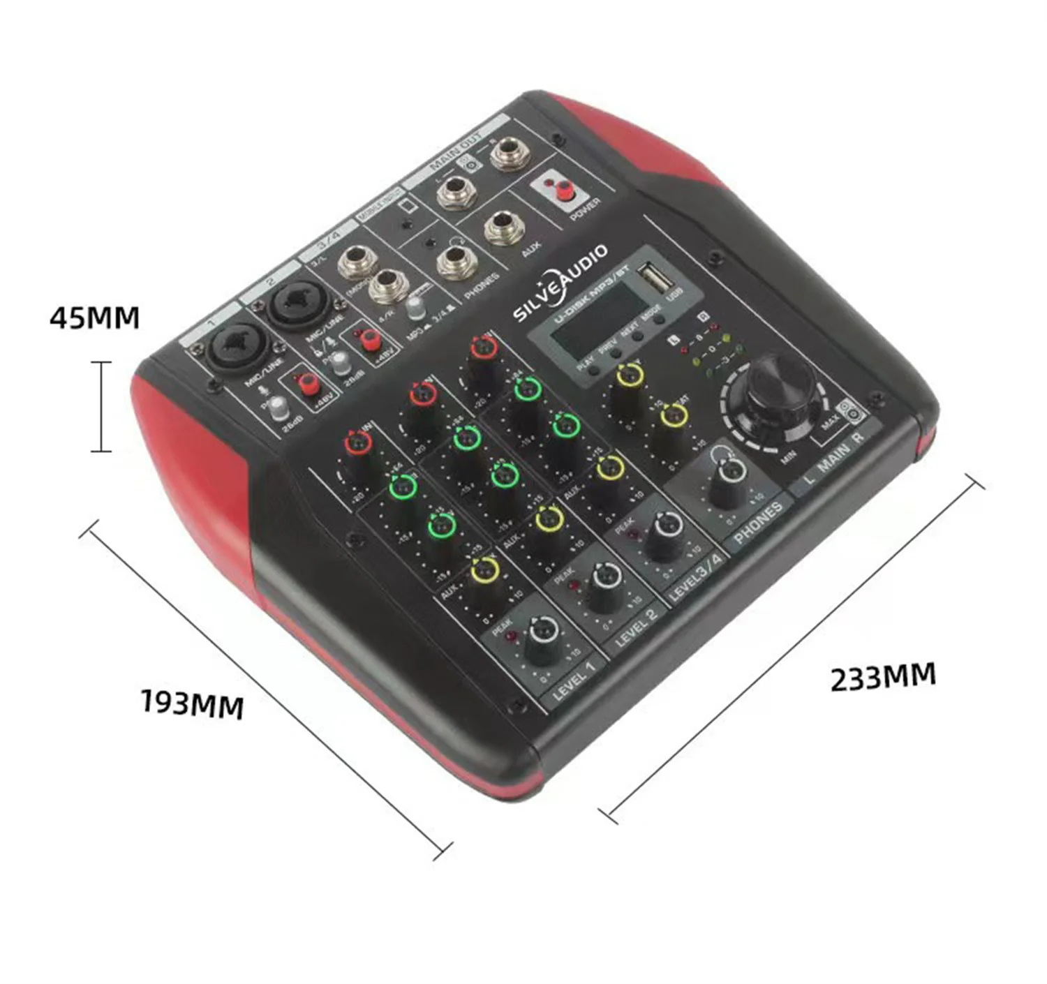 GAX-MU4 мини аудио микшер 2 полосы EQ Встроенный светодиодный DSP эхо-эффектор