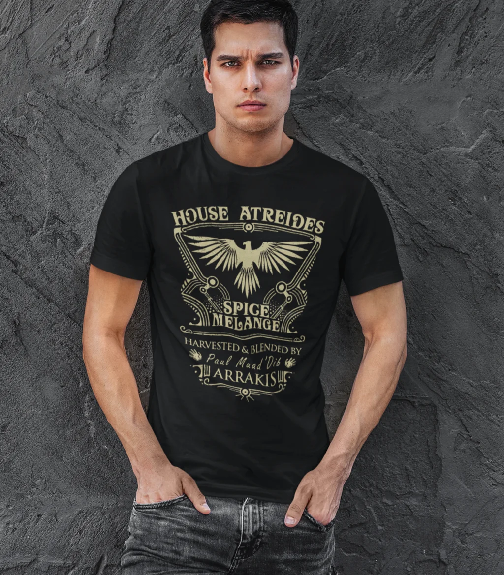 

House Atreides Dune Arrakis T Shirt Men Cotton Vintage T-Shirts Round Neck Science Fiction Tees Short Sleeve Clothes Plus Size