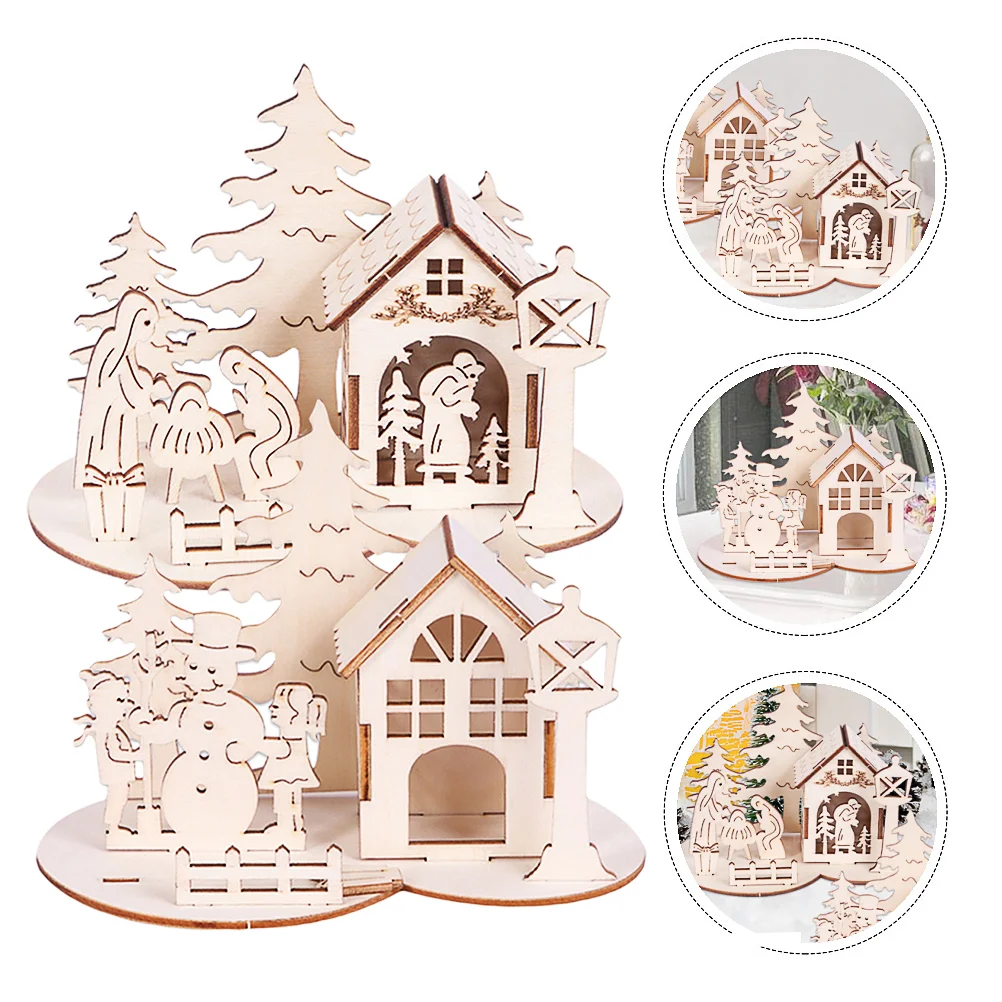 

House Christmas Wooden Diymodel Puzzles 3D Kids Village Brainteaser Houses Puzzlefigurinecraft Scene Mini Kit Adornment Carving