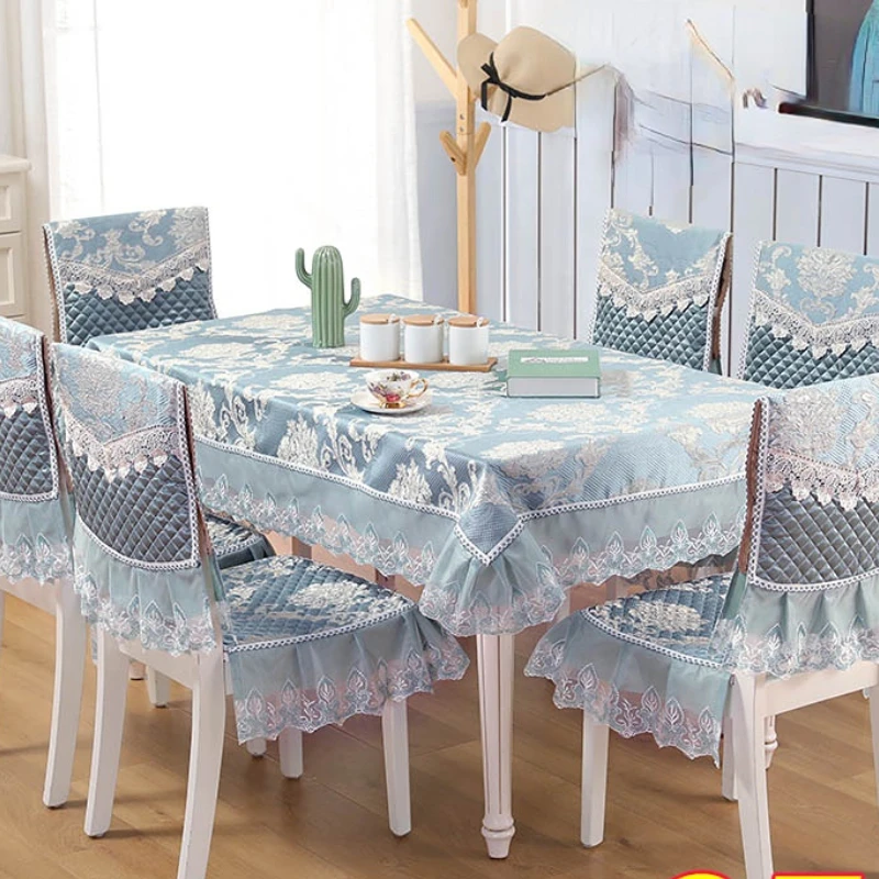 

Lace Pattern Embroidery Antiskid Tablecloth Dining Room Decoration Chaircover Rectangular Coffee Dining Chair Cushion Tablecloth