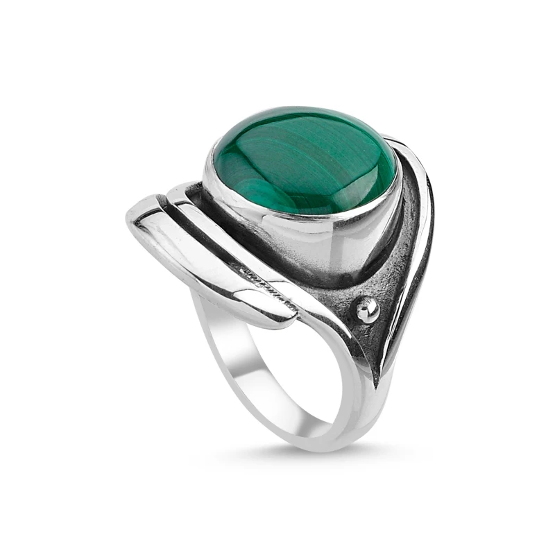 

Silver 925 Sterling Malachite Stone Handwork Ring