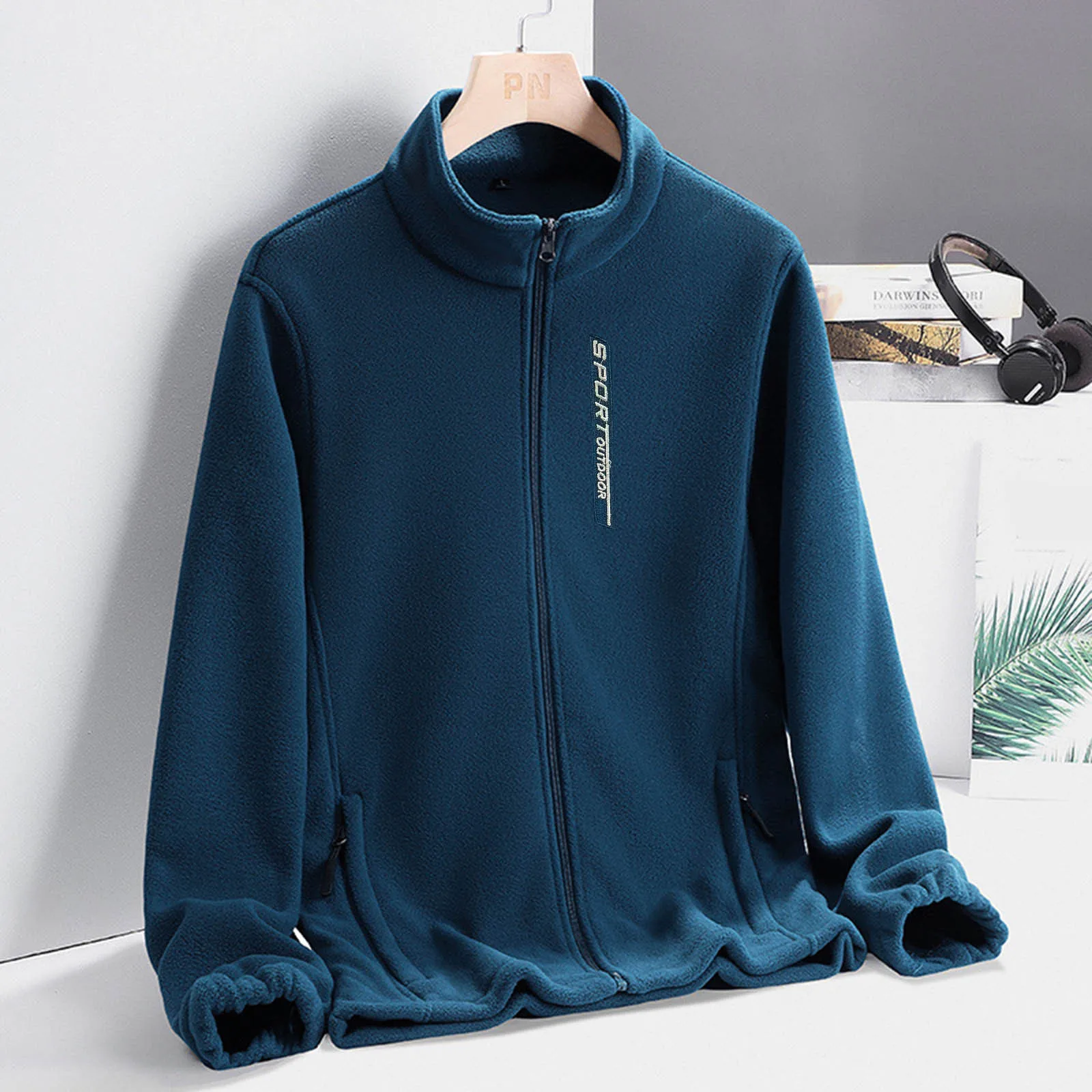 

Мужская Повседневная Теплая Флисовая Куртка, однотонная куртка с воротником-стойкой и длинными рукавами, куртка на молнии с нахлыстом и кар...