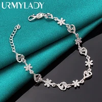 urmylady 925 sterling silver flower heart love charm chain bracelet for women wedding celebration engagement fashion jewelry