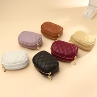 Women 2 Zipper Purse Wallet Black Quilted Designer Coin Purse For Changes Cow Genuine Leather Day Clutches Small Wristlet Bag