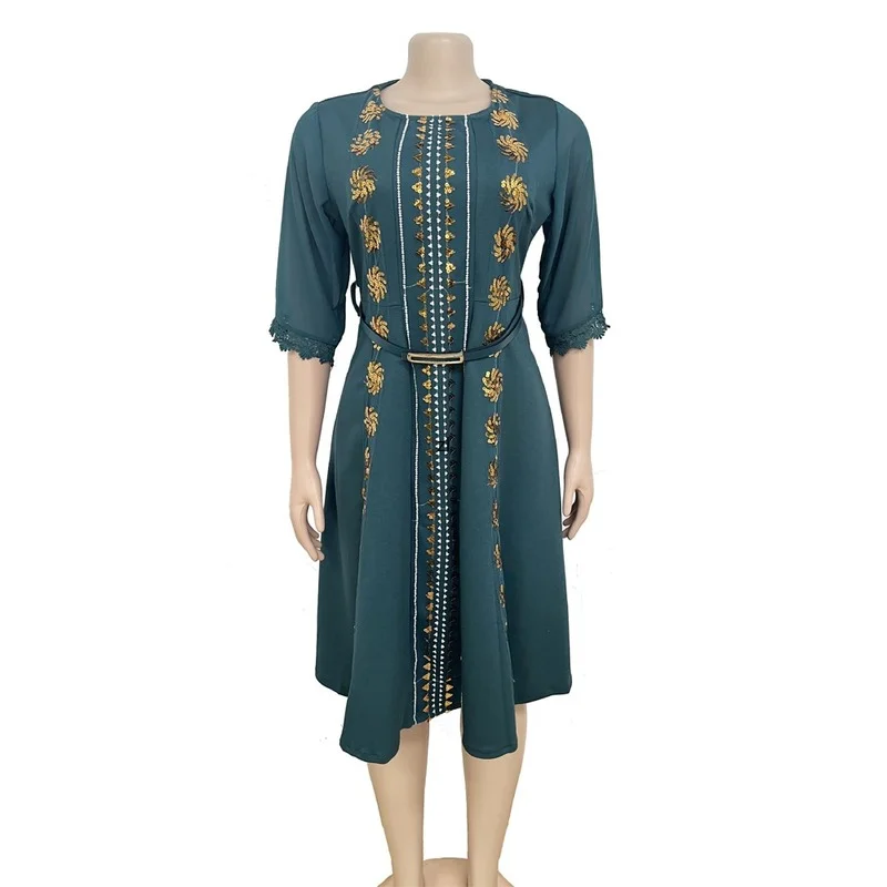 

Sequins Midi Dress Summer Clothes African Dresses For Women 2022 New Dashiki Ankara Party Half Sleeve Robe Femme Africa Clothing