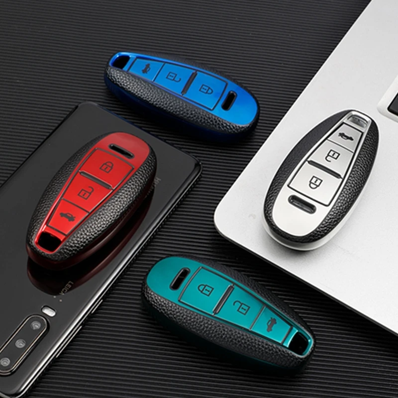 

For Suzuki Baleno Ertiga Ciaz Ignis Kizashi Swift SX4 S-cross Vitars TPU Leather Car Smart Key Cover Case Bag Protector Keychain