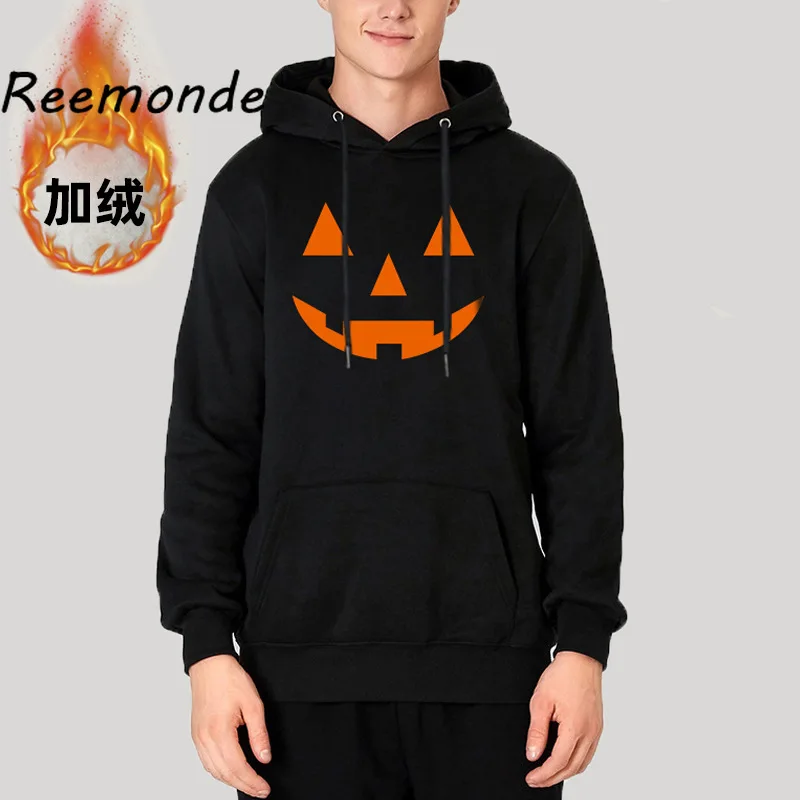 

New Winter Thick Jacket Hoodie Coat Clothes For Men Male Print Pumpkin Lantern Hoodies Warm Black Tops Plus Size