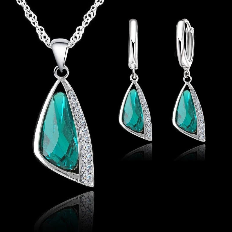 

5PCS Promotion 925 Sterling Silver Jewelry Set Geometric Austrian Crystal Rhinestone Necklace Earring Women Wedding Engagment