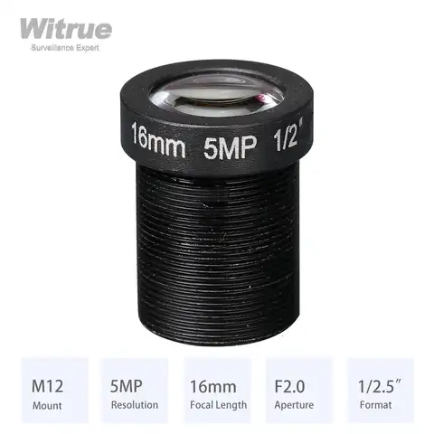 Объектив Witrue HD 5 Мп M12 8 мм 12 мм 16 мм формат F2.0 1/2.5 "для камер видеонаблюдения