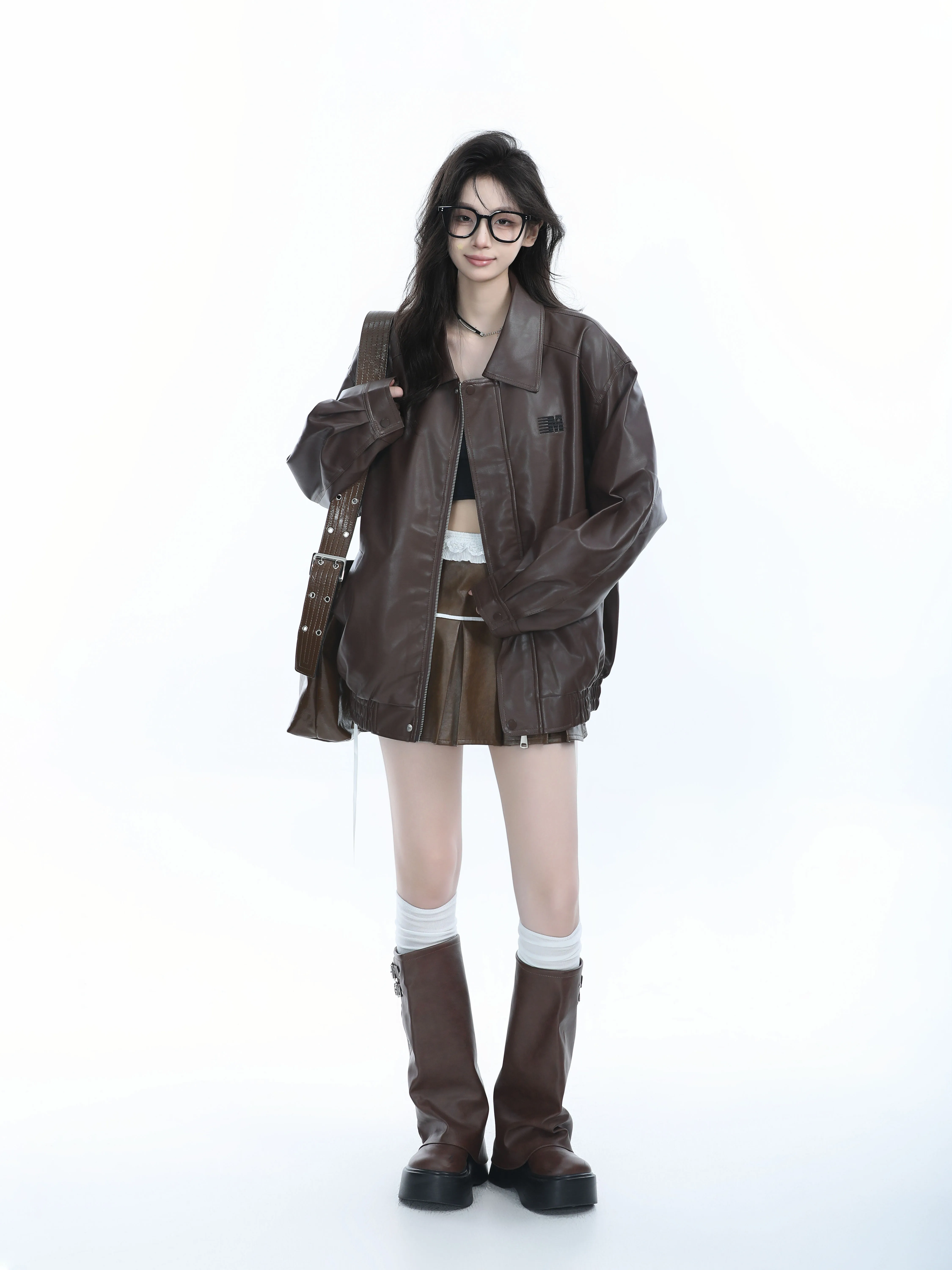 [Сидя в горах] Maillard Wear Коричневая мотоциклетная одежда Пальто из искусственной