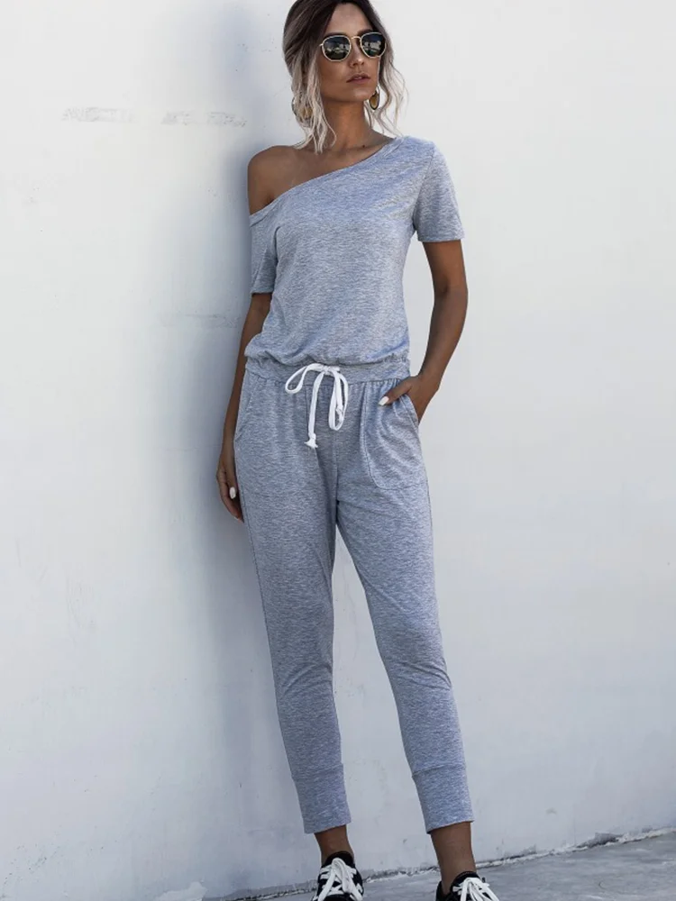 

Женский модный летний однотонный комбинезон из двух предметов с завязками и карманами с диагональным воротником облегающие комбинезоны со...