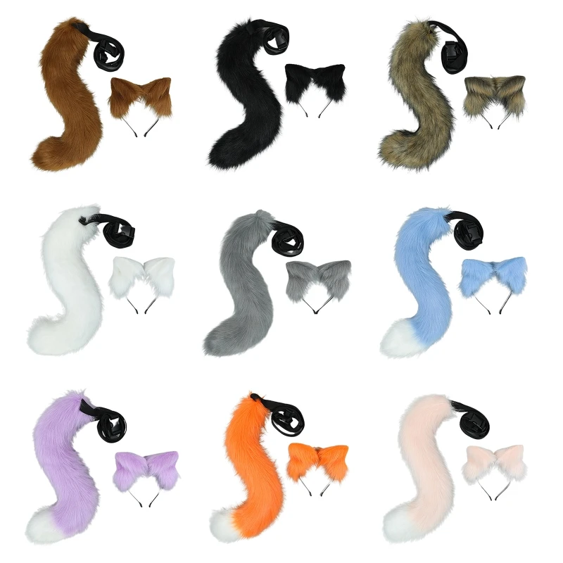 Головная повязка с ушками плюшевая пушистая головная хвостом для косплея