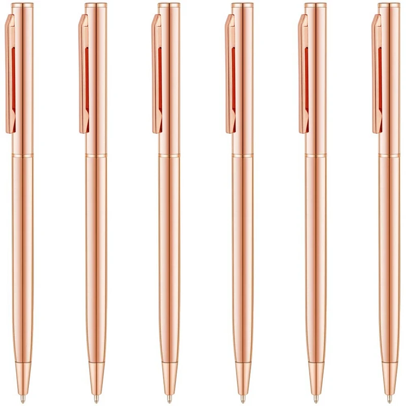 

Slim Metallic Retractable Ballpoint Pens - Rose Gold, Nice Gift For Uniform Office Students Teachers Wedding Christmas, Medium P