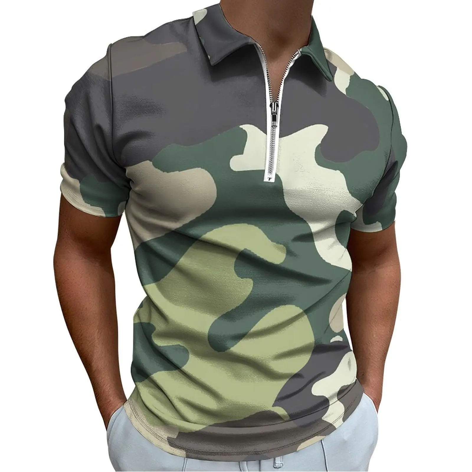 

Camo Print Casual T-Shirts Multi Camouflage Polo Shirts Street Style Shirt Date Short Sleeve Pattern Clothing Big Size