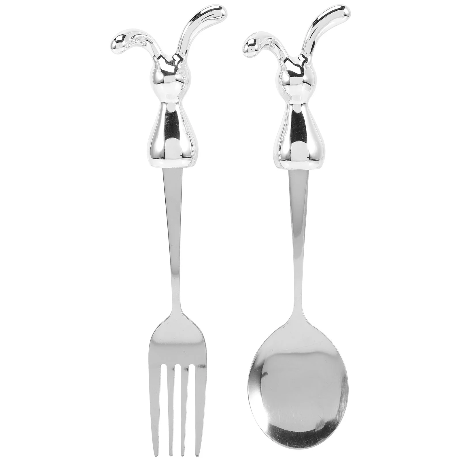 

2 Pcs Rabbit Tableware Mini Spoon Easter Bunny Spoon Appliance Pudding Scoop Stainless Steel Fruit Fork Baby