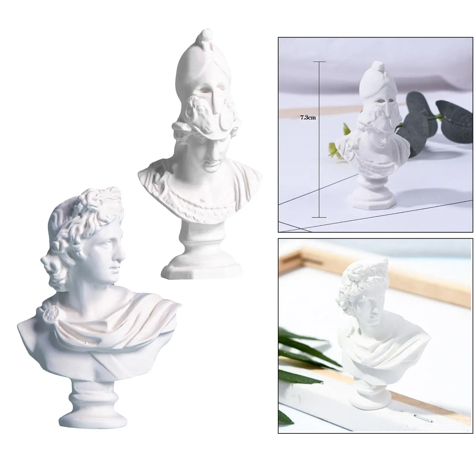 

2x 2.4 Inch Classic Resin Greek Head Bust Statue Sculpture Figurine for Artist Home Decor Statue
