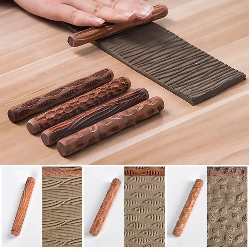 

Wooden Embossed Stick Ceramic Carving Texture Mud Roller Rolling Pin Stamps Pressed Pattern Rod Polymer Clay Pottery Making Tool