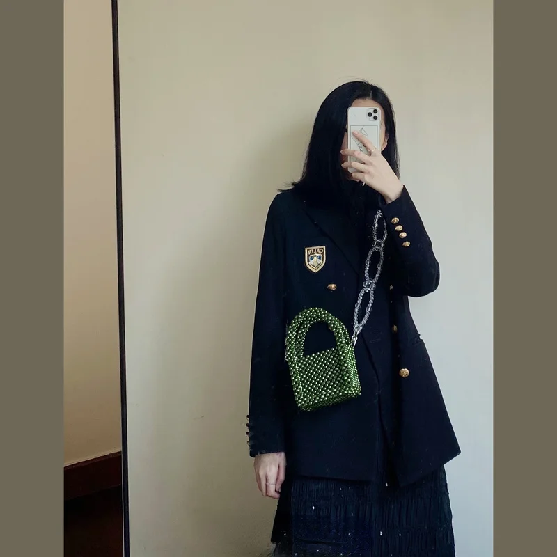 Fashion Design Green Beaded Handmade Women Top-Handle Summer Shoulder Messenger Bag Beach Party Evening Clutch Handbag Purses