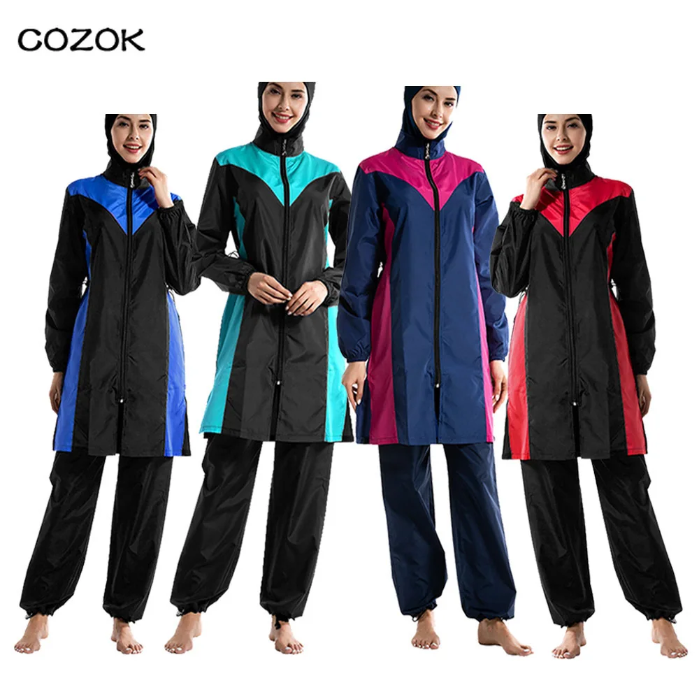 

Свободный купальный костюм большого размера на молнии с разрезом, консервативный купальный костюм для девушек, купальник-бикини, мусульман...