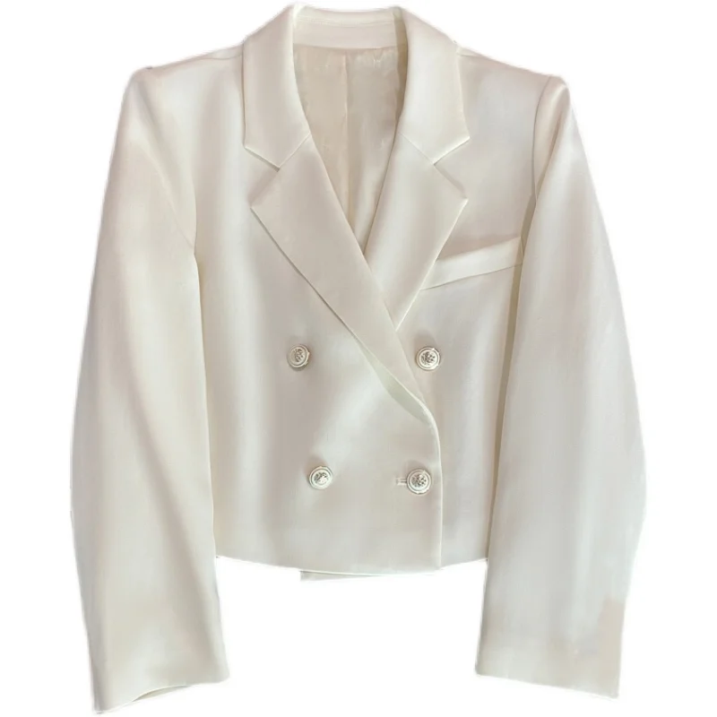 

Ultra-short Elegant Suit Jacket Female 2022 New Korean Temperament All-match Women Coat Double-breasted Casual Lady Outwear Tops