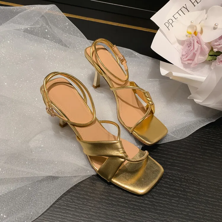 Женские сандалии на весну и лето женская обувь тонком каблуке 7 см из натуральной