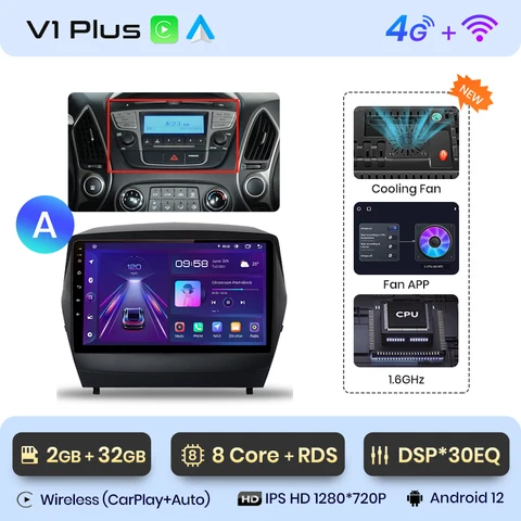 Автомагнитола Junsun V1 Pro для Hyundai Tucson 2 ix35, стерео-система на Android, без DVD, с видеоплеером, для Hyundai Tucson 2, ix35, 256-2015, 8 ГБ + 2009 ГБ