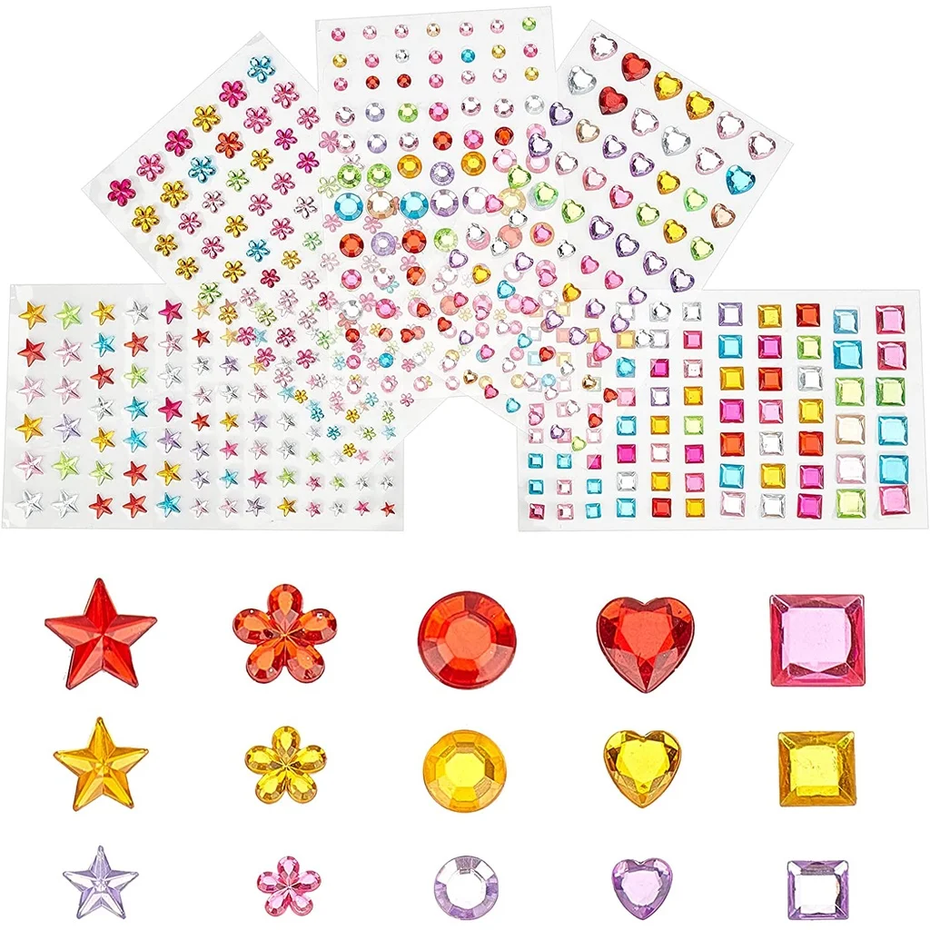 

5 Sheets Self-Adhesive Rhinestone Stickers Assorted Shaped Gemstone Sheets Stick-on Gem Sheets for DIY Crafts