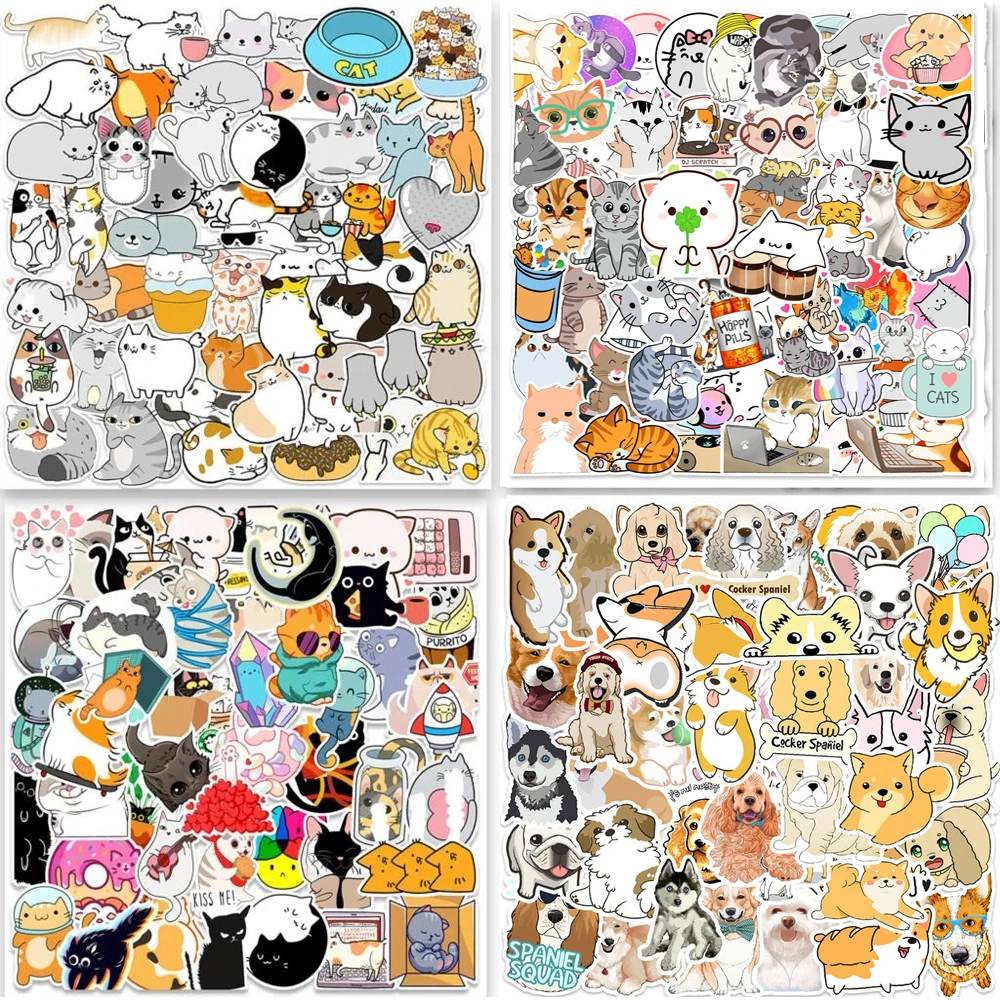 

50pcs/1lot Cute Cats Dog Animal Cartoon Stickers Kids Toy Decals DIY Diary Suitcase Scrapbook Phone Laptop Bike Decorate Sticker