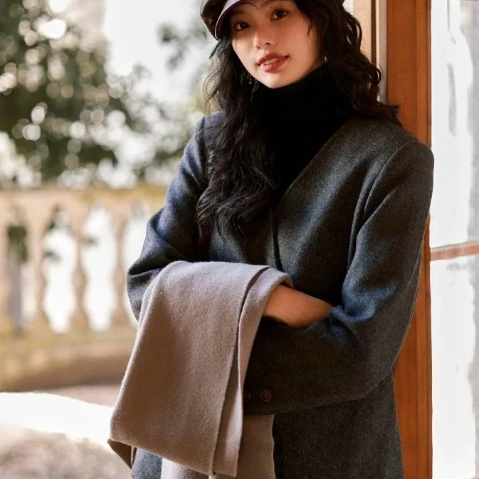 Зимний новый стиль французский повседневный серый хлопковый теплый деловой