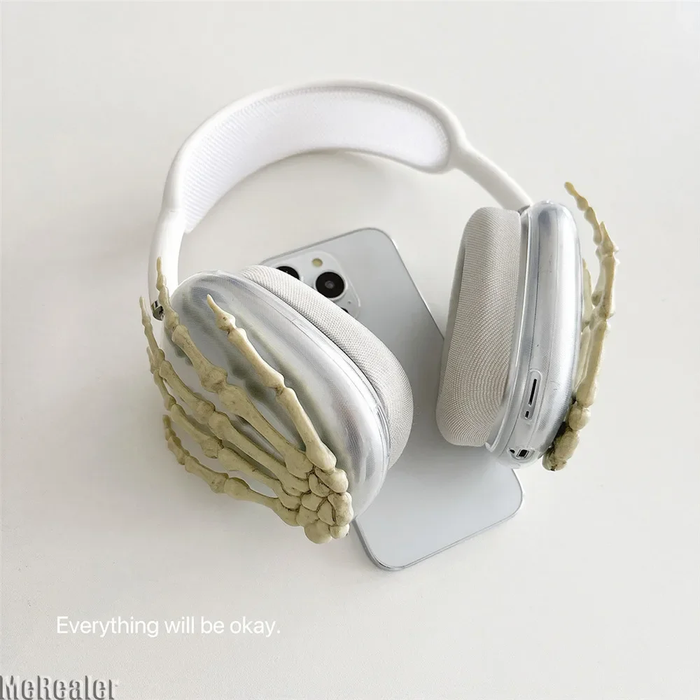 Милый 3D забавный защитный чехол для рук со скелетом Apple Airpods Max прозрачный