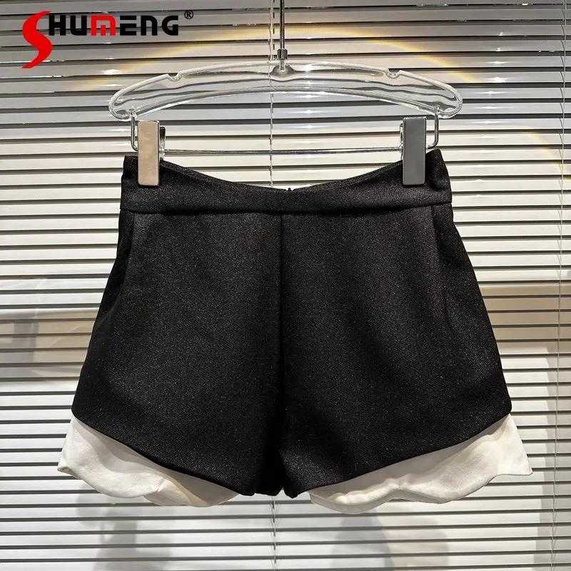 

2023 Spring and Summer New Non-Mainstream Style Short Pants Black and White Contrast Color Elegant Socialite Shorts for Women