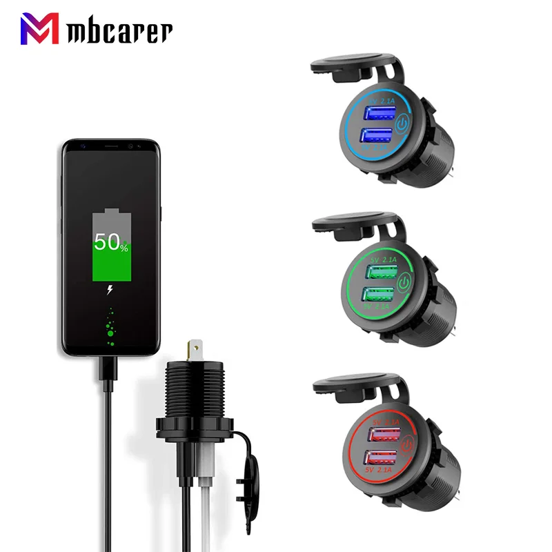 

4.2A Dual USB Fast Charger with Power Outlet Switch Socket Waterproof Adapter Dual USB Ports for Marine RV Boat Motorcycle Truck