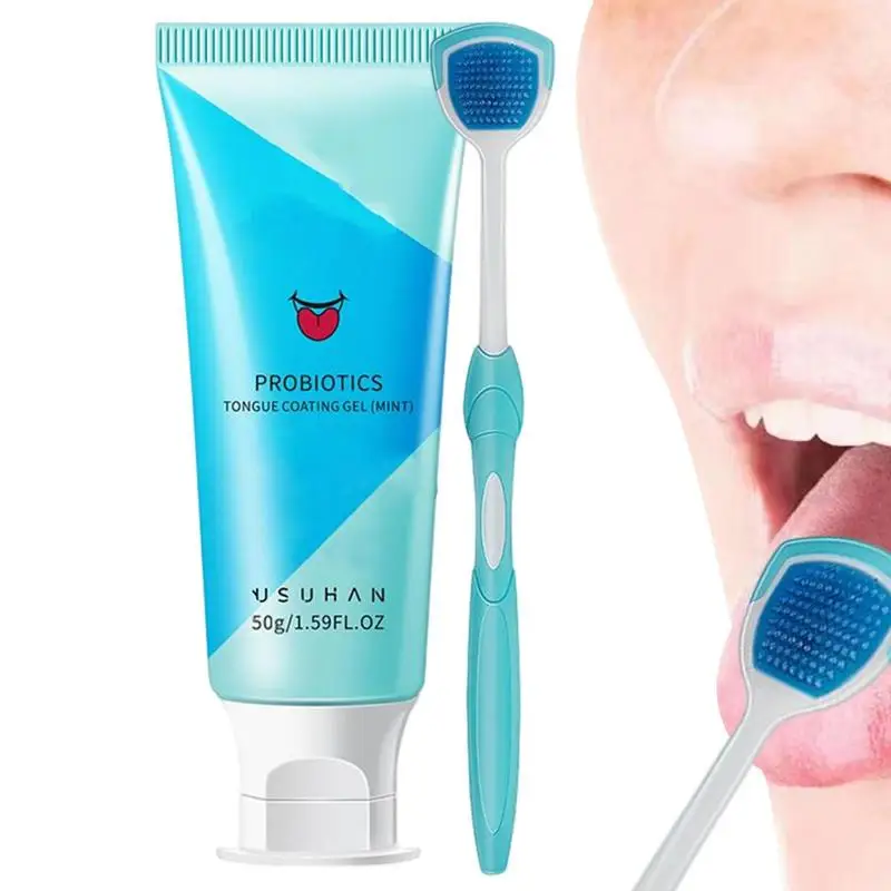 

Mint Scent Tongue Cleaning Kit Tongue Cleaning Gel With Tongue Cleaner Brush Silicone Scraper Toothbrush Remove Bad Breath