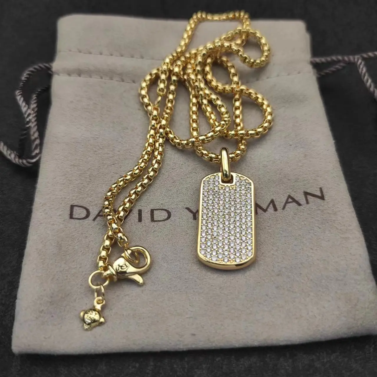 

YS David Yurman Pendant Streamlined Label,White CZ Silver Plated 18K Gold Cable Cross Necklace, Combination Bead Chain