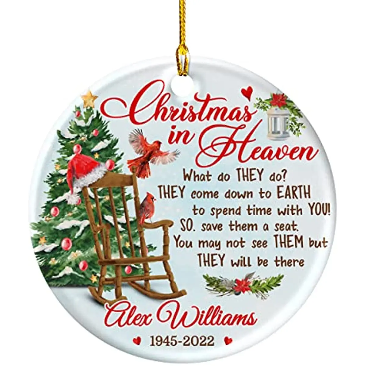 

Personalized Memorial Ornaments Custom Cardinal Christmas in Heaven in Loving Memory Ornament Sympathy Keepsake Ceramic