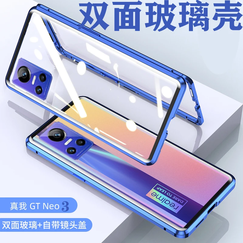 

Magnetic Case 360 Front+Back Double-sided Tempered Glass Case For Realme GT NEO 3 3T 2 Pro GT Neo 2 2T Q3 Q5 Pro 5G Metal Bumper