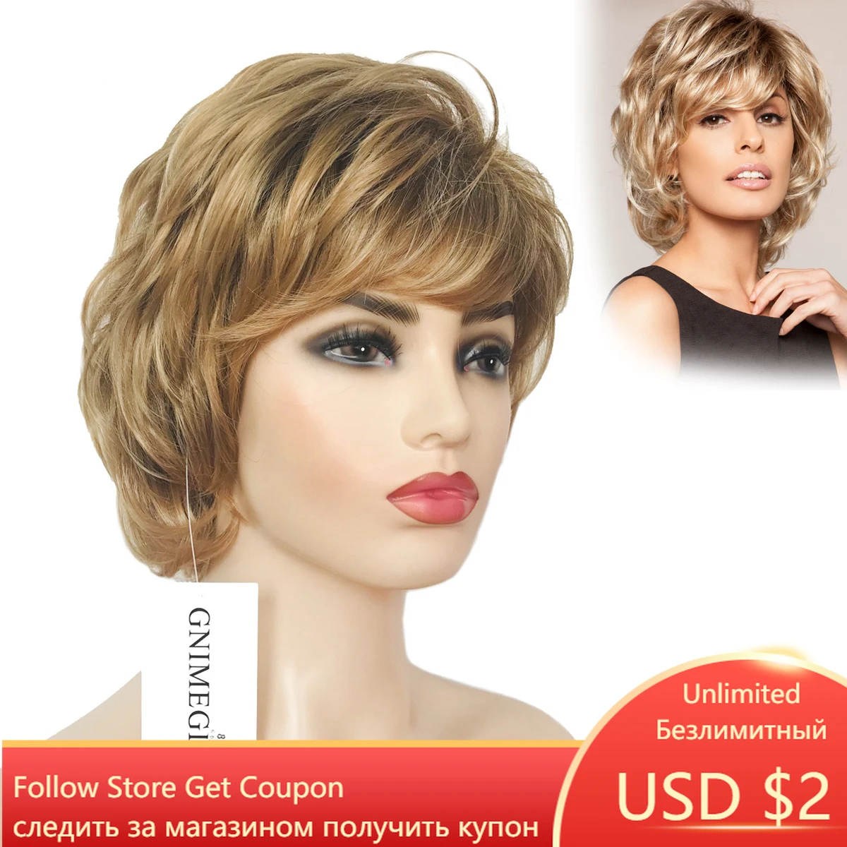 

GNIMEGIL Female Blonde Wigs for Women Synthetic Hair with Bangs Soft Wave Short Hairstyles Bob Haircut Natural Wig for Ladies