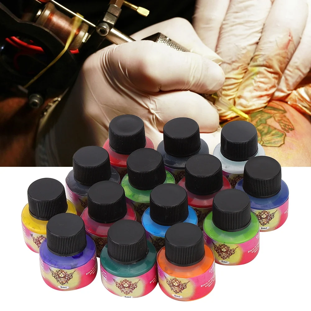 

14 Colors 5ml/Bottle Professional Tattoo Inks Set Long Lasting Tattoo Pigment Practice Ink Accessory For Body Beauty Tattoo Art