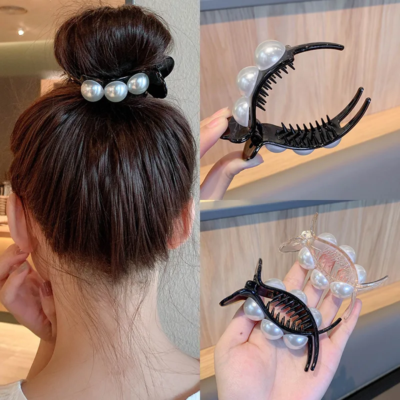 

Fashion White Pearl Hair Claw Clip Simple Elegant Acrylic Hairclip for Women Girls Makeup Bath Ponytail Bun Hairpin Aeadwear