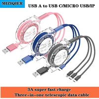 miziqier retractable multifunction 3a fast charge cable 3 in 1 mobile phone charger cable appletype cmicro usb android